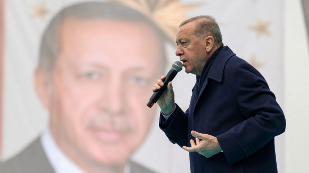 Recep Tayyip Erdogan, presidente de Turquía durante un acto de campaña en Ankara
