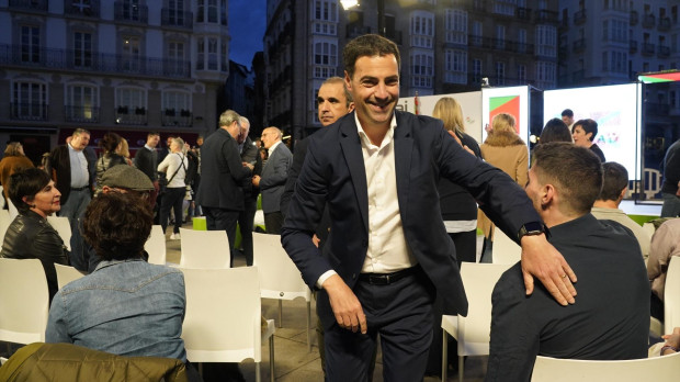 El candidato a Lehendakari Imanol Pradales, durante el arranque de la campaña electoral del PNV