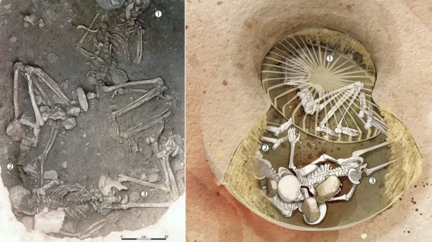 Restos hallados en Francia y un dibujo que muestra cómo era originalmente el silo donde murieron