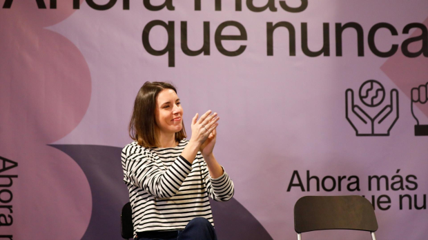 La exministra de Igualdad Irene Montero, durante la presentación de su candidatura a las elecciones europeas por Podemos