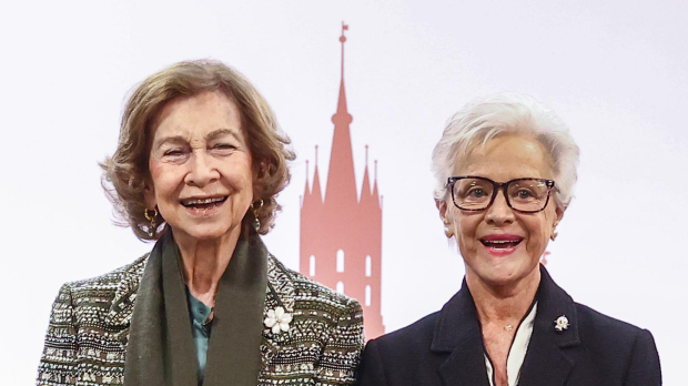 Queen Sofia of Spain and HRH Princess Muna Al Hussein of Jordan attending the opening ceremony of the 36th Global Conference of Alzheimer's Disease Internationa Krakow, Poland on April 24, 2024.