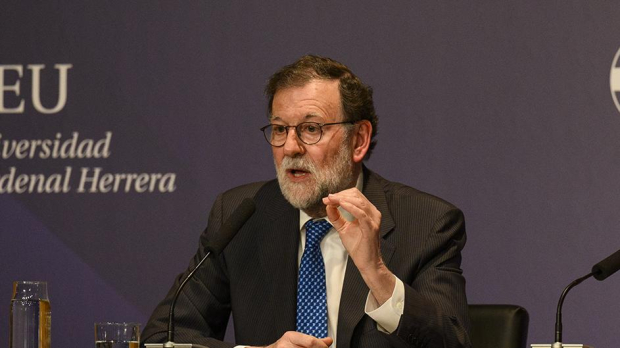 El expresidente del Gobierno Mariano Rajoy, durante su conferencia en las jornadas organizadas por la CEU UCH