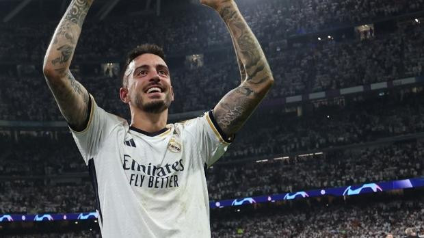 Joselu celebra el pase a la final de la Champions