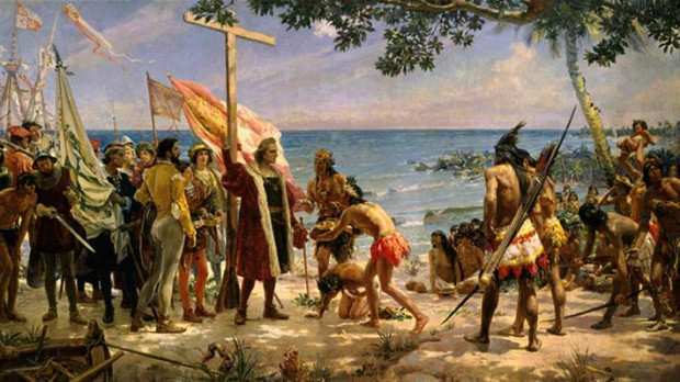 Colón llegando a la isla de Guanahaí, José Garnelo Alda, 1866-1945