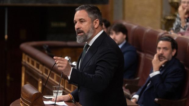 El líder de VOX, Santiago Abascal, en un pleno en el Congreso de los Diputados.