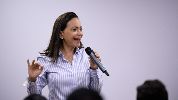 La opositora venezolana María Corina Machado durante la campaña