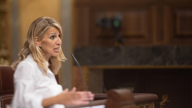La vicepresidenta segunda y ministra de Trabajo, Yolanda Díaz, en el Congreso de los Diputados.