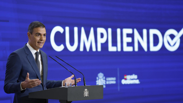 El presidente del Gobierno, Pedro Sánchez, en su reciente balance del curso.