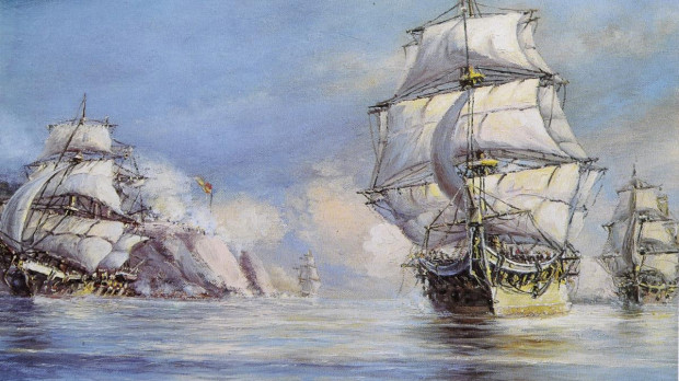 La escuadra chilena durante la segunda expedición de Freire a Chiloé en 1826