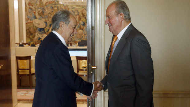 King of Spain Juan Carlos I and Juan Miguel Villar Mir during the meeting of the Board of Cotec on Tuesday 10 June 2014 Madrid