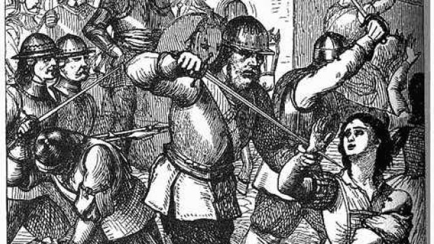 Una representación del siglo XIX de la masacre de Drogheda, 1649