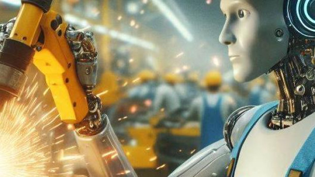 Concepto artístico de un robot trabajando en una fábrica