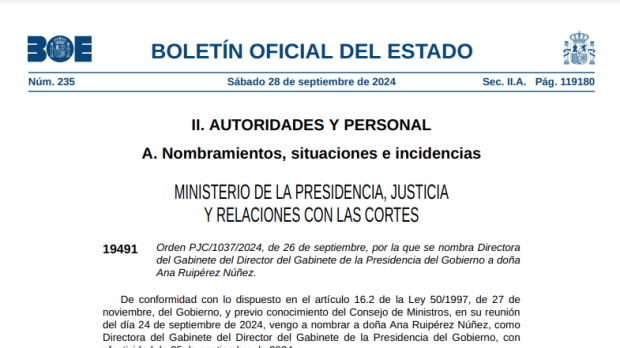 Nombramiento publicado en el BOE de este sábado