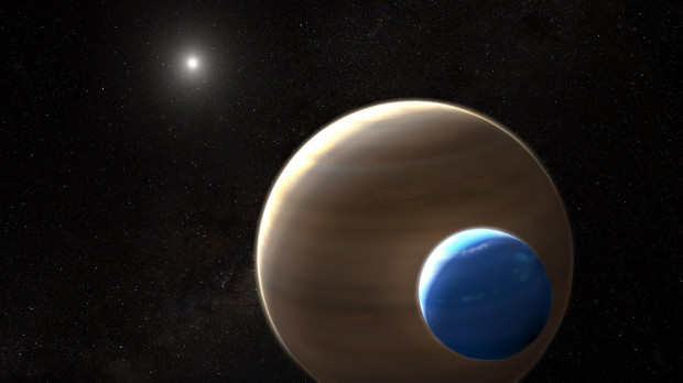 Concepto artístico de un exoplaneta con una luna