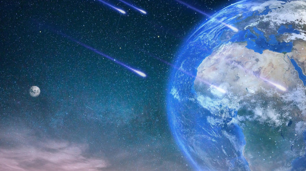 Ilustración de una lluvia de meteoritos cayendo sobre la Tierra
