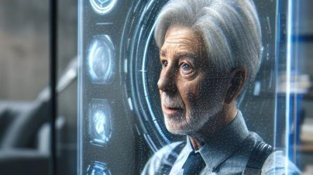 Concepto artístico de un joven hablando con su yo del futuro de forma virtual
