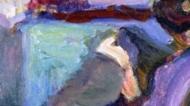 Mujer leyendo con vestido violeta de Matisse