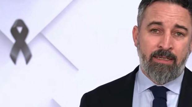 Santiago Abascal ofrece una declaración institucional desde la sede de Vox