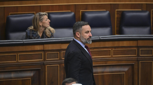 El diputado y líder de Vox, Santiago Abascal, en el pleno del Congreso