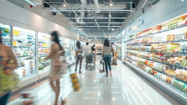 Clientes hacen la compra en un supermercado