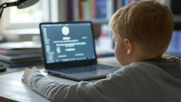 Un niño usando ChatGPT para hacer sus tareas