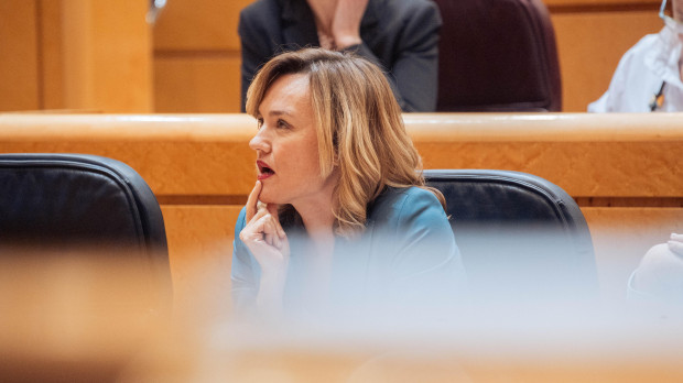 La ministra de Educación, Formación Profesional y Deportes y portavoz del Gobierno, Pilar Alegría, durante una sesión de control al Gobierno en el Senado