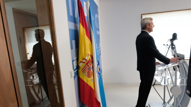 El presidente de la Xunta, Alfonso Rueda, en la rueda de prensa