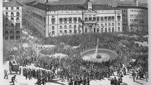 la Puerta del Sol en la mañana del 29 de septiembre de 1868, de Urrabieta, en El Museo Universal