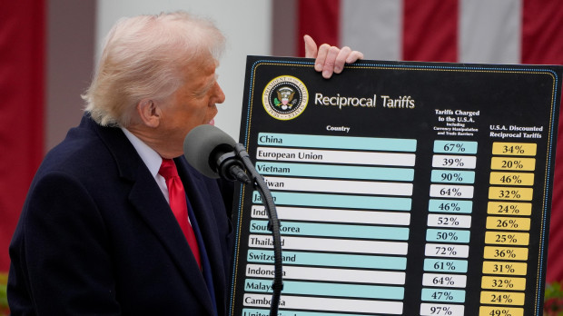 Donald Trump mostrando los aranceles