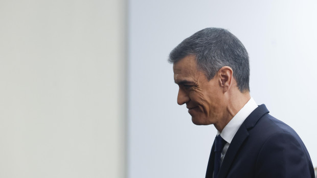 Pedro Sánchez al término de su comparecencia de este martes en la Moncloa