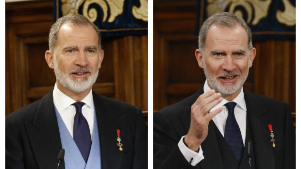 Don Felipe, en el premio Cervantes de 2024 (izquierda) y en el de 2025 (derecha)