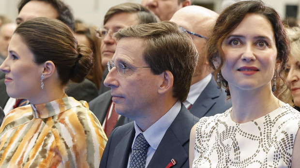 Isabel Diaz Ayuso Teresa Urquijo , Jose Luis Martínez Almeida, José Maria Alvarez del Manzano during the awarding of San Isidro medals at Madrid City Hall in Madrid, May 15, 2025