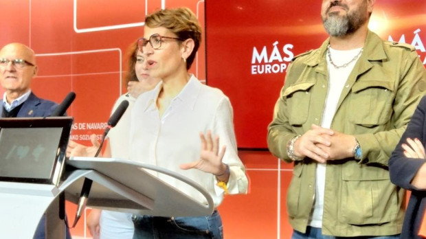 La presidenta del Gobierno de Navarra y secretaria general del PSN, María Chivite, en la noche de las elecciones europeas.  EUROPA PRESS 10/6/2024