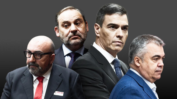 Koldo García, José Luis Ábalos, Pedro Sánchez y Santos Cerdán