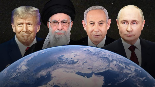 Donald Trump, Ali Jamenei, Benjamin Netanyahu y Vladimir Putin