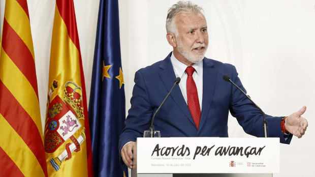 El ministro Ángel Víctor Torres, durante su comparecencia en Barcelona