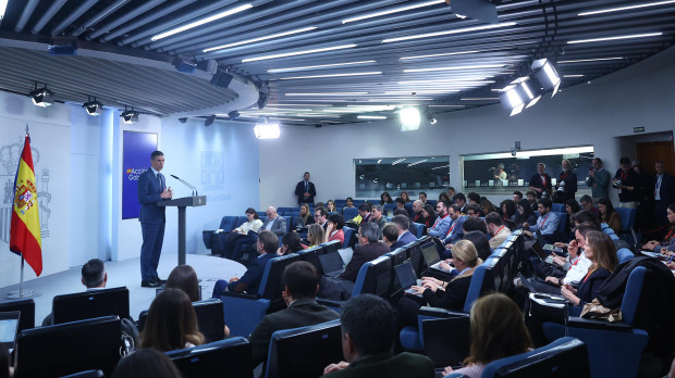Pedro Sánchez, durante su comparecencia del viernes en la Moncloa