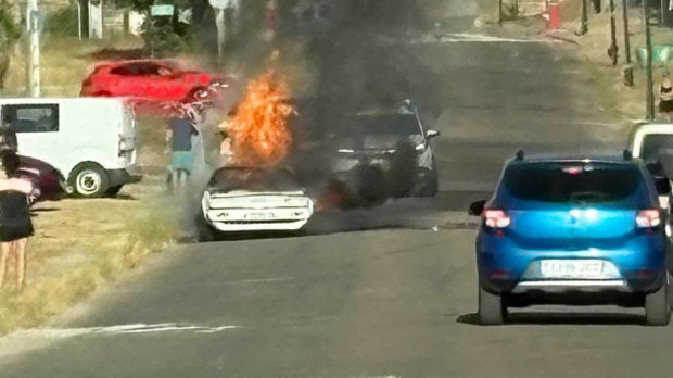 Incendio reciente hace unas horas en Entrepinos, Madrid
