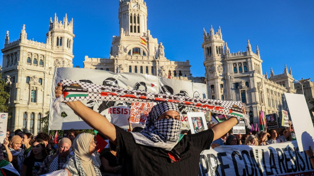 Un joven, durante una movilización a favor del pueblo Palestino en Madrid
