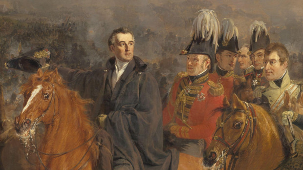 El Duque de Wellington dirige a sus generales en la batalla de Waterloo. Álava, con la orden de Santiago en el pecho, es el segundo por la derecha. Cuadro de Jan Willem Pieneman, 1824