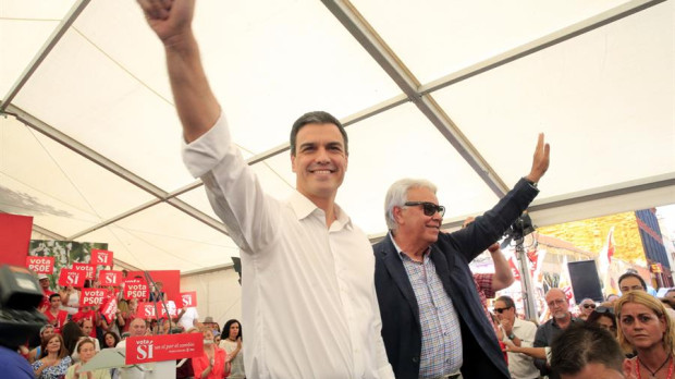 El secretario general del PSOE, Pedro Sánchez, junto al expresidente del Gobierno Felipe González