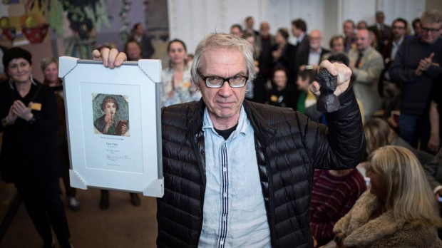 El artista sueco Lars Vilks recibe el premio Danés a la Libertad de Prensa en Copenhague, 2015