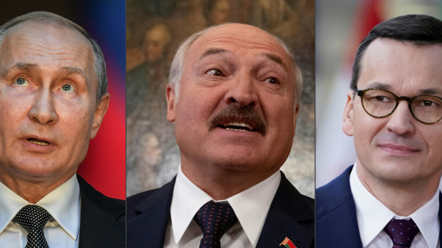 Presidente ruso Vladimir Putin,  Alexander Lukashenko y el Primer Ministro de Polonia Mateusz Morawiecki