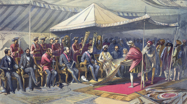 El virrey Canning se reúne con el maharajá Ranbir Singh de Jammu y Cachemira, 9 de marzo de 1860, de William Simpson