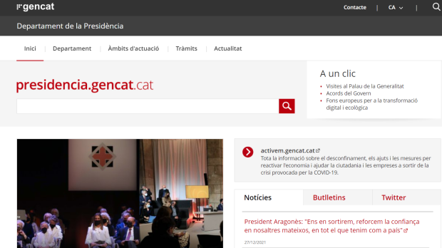 Página web de la Presidencia de la Generalitat