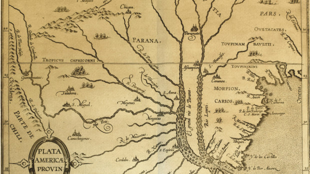 Fotografía del Mapa del Río de la Plata que se encontraba dentro del Legatio Babilónica en el Archivo de la Catedral con el que se sustituyó el Mapa del Caribe de 1514
