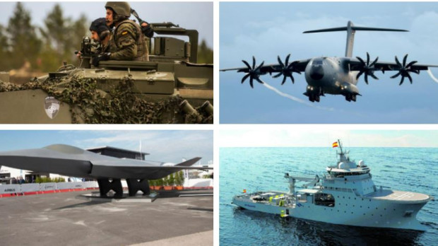 Un Leopard, el A-400M, el futuro caza europeo FCAS y el nuevo buque de acción marítima