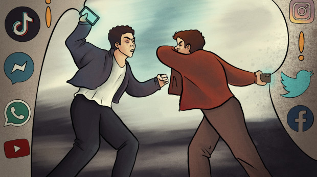 Ilustración pelea redes sociales
