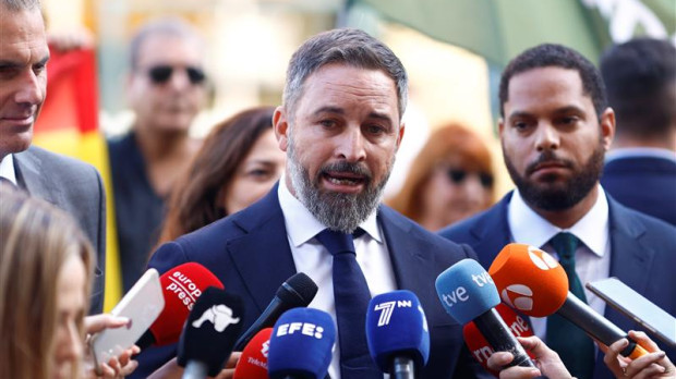 Santiago Abascal, durante la presentación del recurso del 25 % del español ante el TC