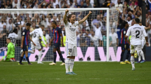 La felicidad de Luka Modric en el momento del segundo gol del Real Madrid al Barcelona